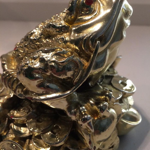 Golden Money Toad new 12 cm on pile of coins