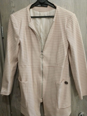 Zara long jacket used, pink and white, size XL