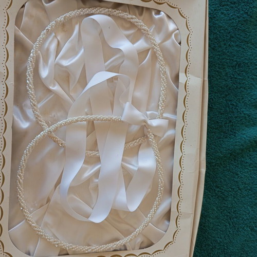 Wedding Stefana with pearls and Swarovski stones, new, white color
