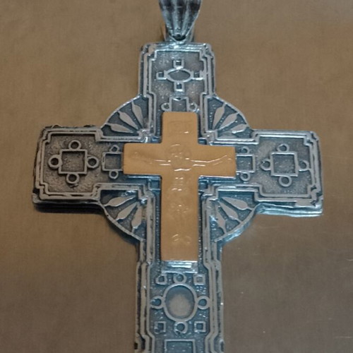 Silver-gold cross 950 and 585 handmade from Mount Athos, like new