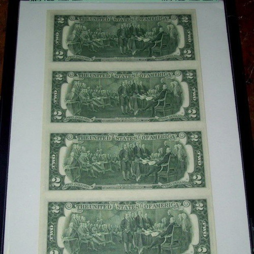 1976 $2 Star Note Uncut Sheet of Four Very Choice New PCGS 64PPQ