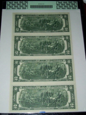 1976 $2 Star Note Uncut Sheet of Four Very Choice New PCGS 64PPQ