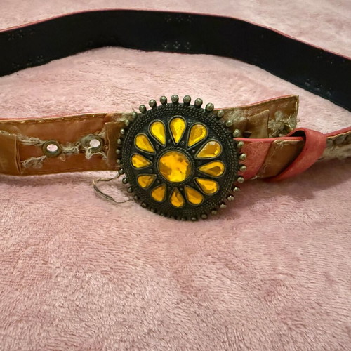 Vintage belt with large orange-red buckle like new
