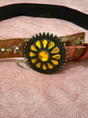Vintage belt with large orange-red buckle like new