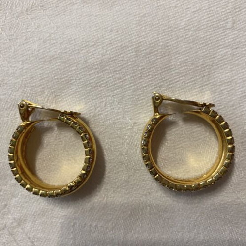 Vintage women's hoop earrings like new, gold tone with double row of zircons