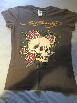 Ed Hardy women's T-shirt used, size S, gray by Cristian Audigier