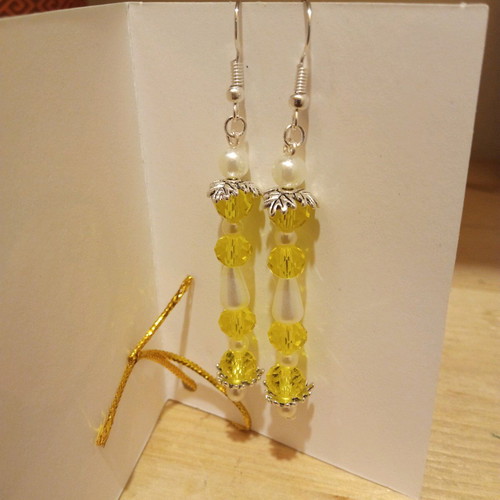Handmade yellow earrings with beads and pearls, new