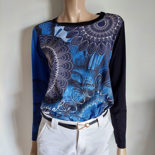 Desigual long-sleeve blouse medium blue black like new