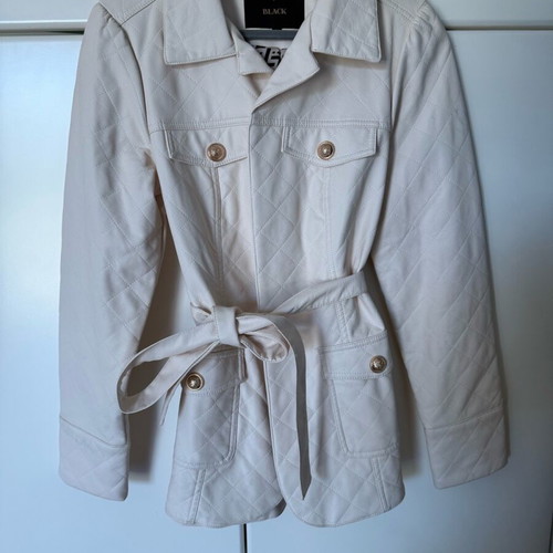 Lynne Quilted Faux Leather Jacket with Belt like new, white
