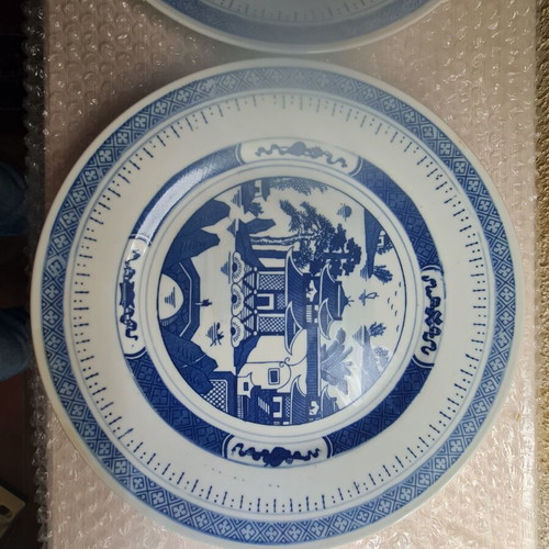 Blue and white Chinese dinner plates set used, 10 pieces