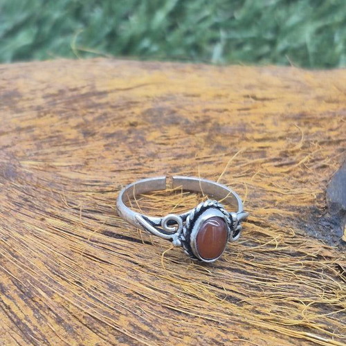 Carnelian crystal silver plated adjustable ring
