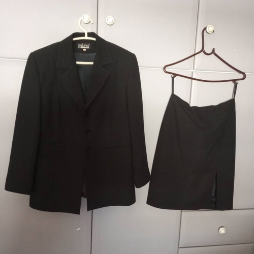 Gabrini black suit like new, slim skirt and long jacket