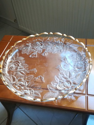 Glass platter used large with embossed designs