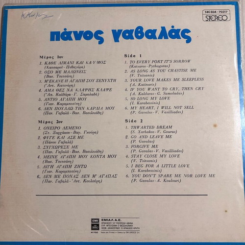 Panos Gavalas LP Simeron s' auto to disko like new, laiko