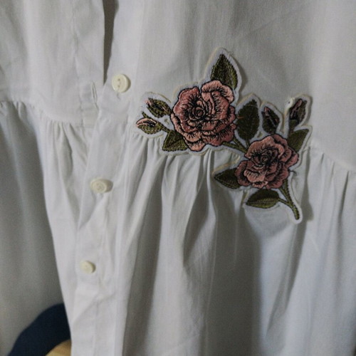 Shirt dress like new with embroidery and denim hem S/M white blue