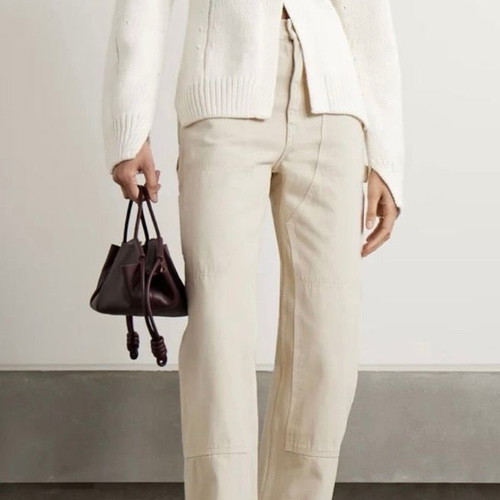 Helmut Lang Carpenter High-Rise Straight-Leg Jeans Beige New