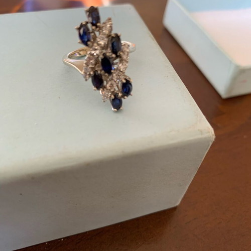 Vintage Sapphire And Diamond White Gold 14K Ring Like New