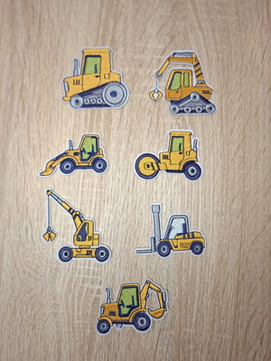 Embroidered iron-on patches with construction vehicles, set of 7, new
