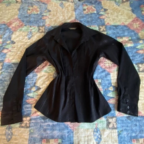 Sarah Lawrence Black Fitted Striped Shirt New, Long Sleeve