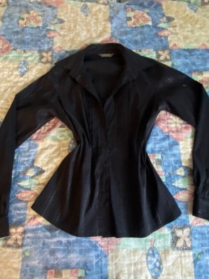Sarah Lawrence Black Fitted Striped Shirt New, Long Sleeve
