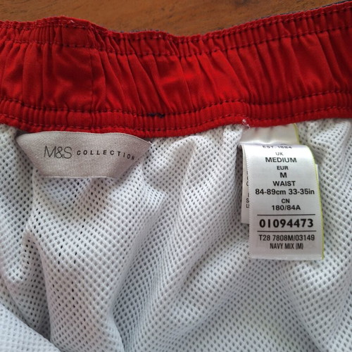 M&S Collection men's swim shorts used, navy red stripes, medium