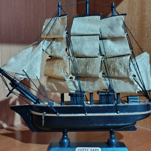 Cutty Sark decorative wooden ship used with gold sails