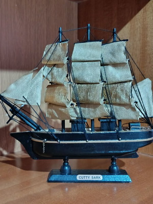 Cutty Sark decorative wooden ship used with gold sails
