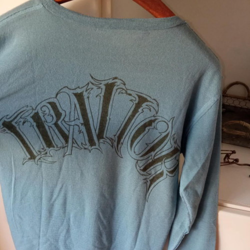 Misplaced Cowboy Oklahoma men's 100% cashmere turquoise shirt like new