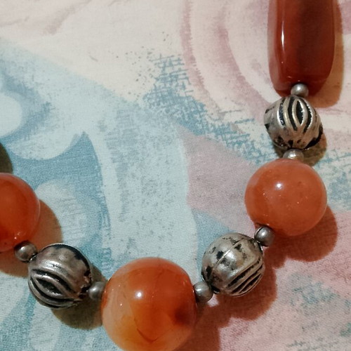 Handmade Boho Statement Necklace with Natural Carnelian Stones and Metal Elements