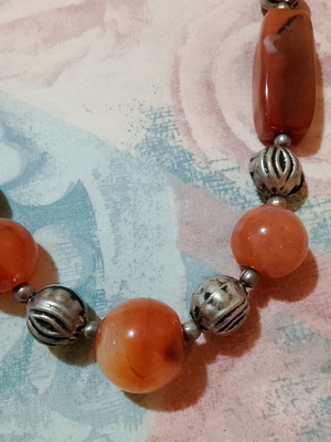 Handmade Boho Statement Necklace with Natural Carnelian Stones and Metal Elements