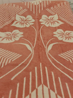 Vintage Naoussa blanket used, soft texture, large floral design