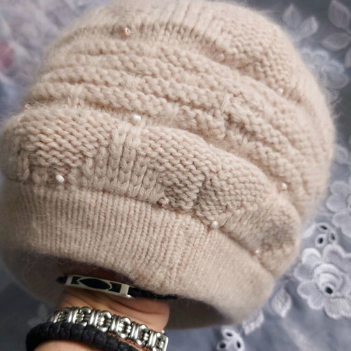 Nude color cap with visor type casquette restored, hand-decorated