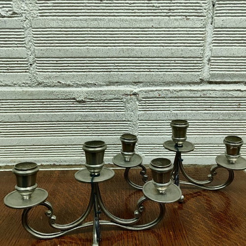 Pewter pair of three-arm candlesticks like new