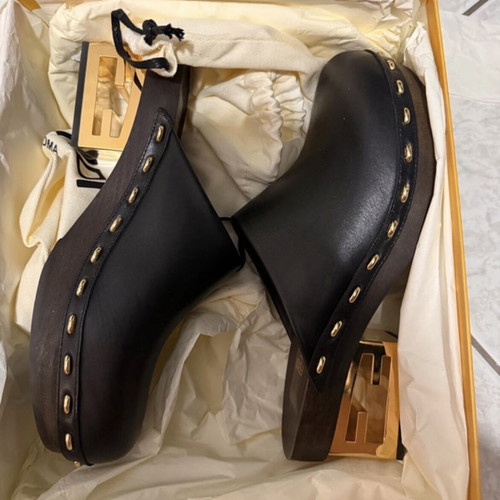 Fendi First clogs calf leather like new, black, size 39