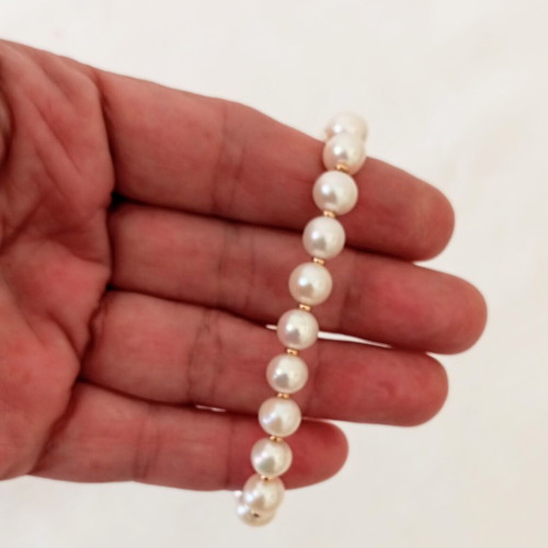 Elastic Bracelet with Freshwater Pearls New, White