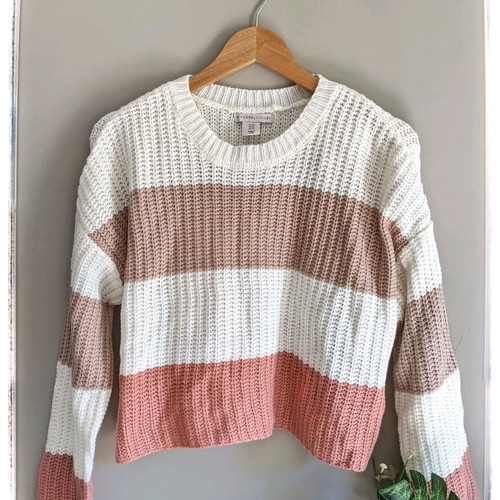 Striped knitted sweater used XS white pink