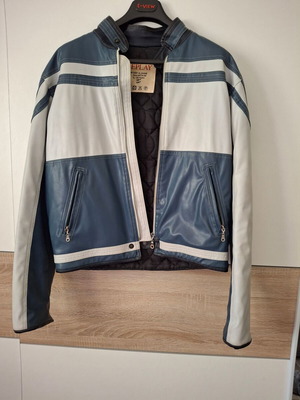 Replay vintage cafe racer jacket, white-blue, size M