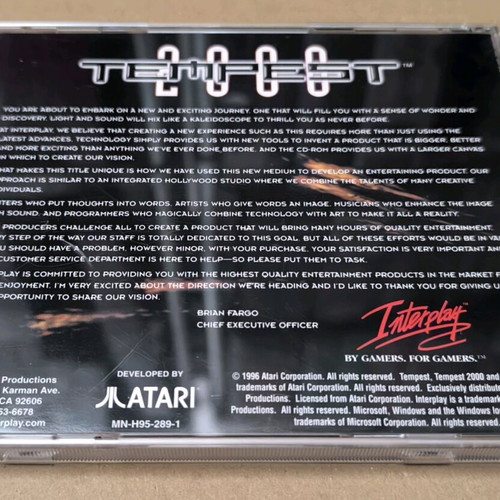 Tempest 2000 (Interplay) PC CD-ROM like new, Big Box