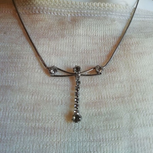 Steel dragonfly necklace silver color with clear zircon new