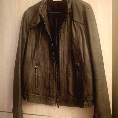 DKNY Jeans leather women's jacket, brown and green