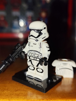 First Order Stormtrooper figure like new with base and blaster