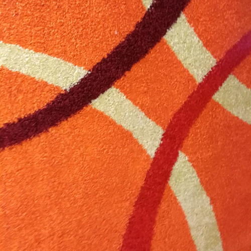 Shaggy rug 2x3 new, dense, warm, antistatic, hypoallergenic, orange with yellow and burgundy design