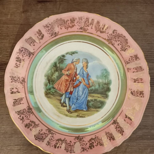 Vintage Keramikos porcelain decorative plate used with romantic design