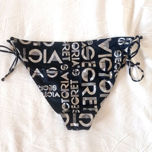 Victoria's Secret bikini bottom black with silver logo, size large, new