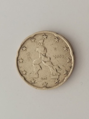 20 Cent Coin Italy 2002 used, rare design by Umberto Boccioni