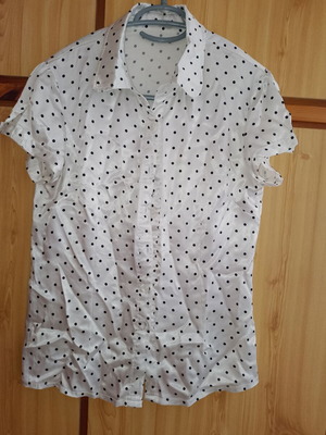 Polka Dot Short-Sleeve Shirt used, size S, black and white