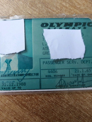 Olympic Airways Flying Instructor ID 1965 new with gift