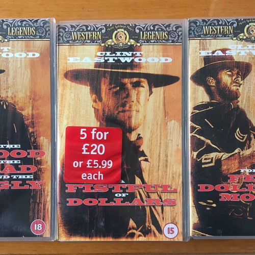 Sergio Leone video cassettes new, epic western trilogy, 3 pieces