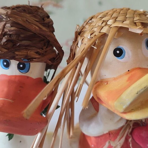 Vintage handmade decorative clay duck set, 15cm