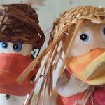 Vintage handmade decorative clay duck set, 15cm